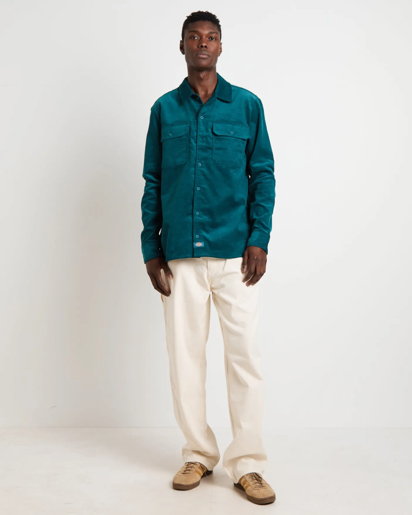 Houston Corduroy Long Sleeve Work Shirt in Jade Green