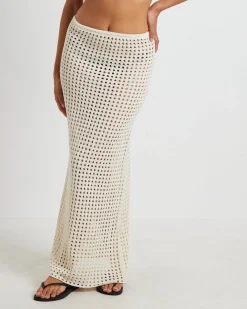 Iris Crochet Maxi Skirt in Warm White