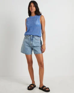 Iris Crochet Tank Top in Sea Blue