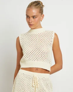 Isla Crochet Vest in Cream