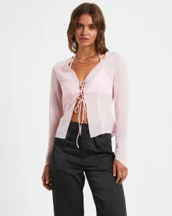 Ivy Laced Sheer Top in Pink
