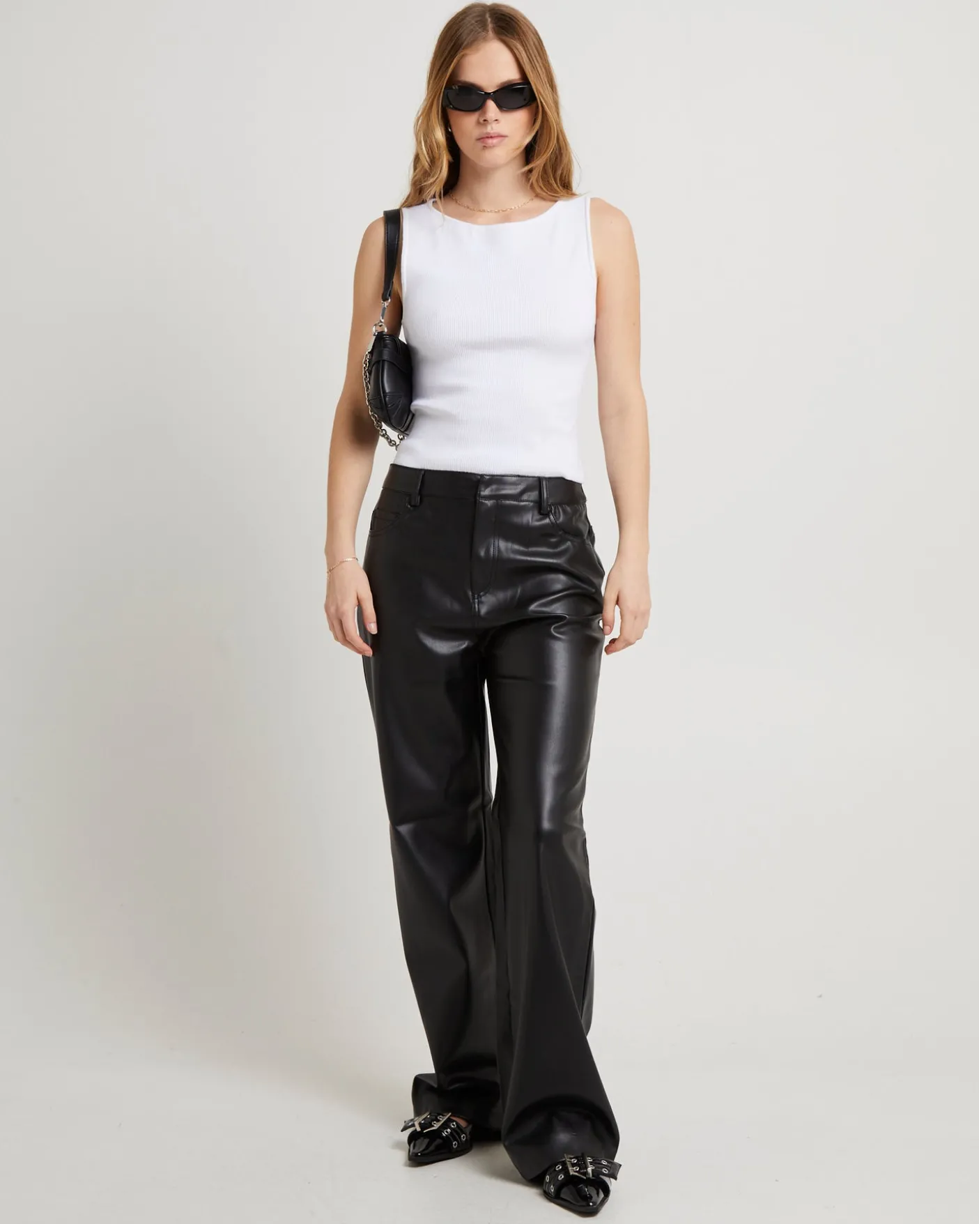 Jadey Relaxed PU Pants Black