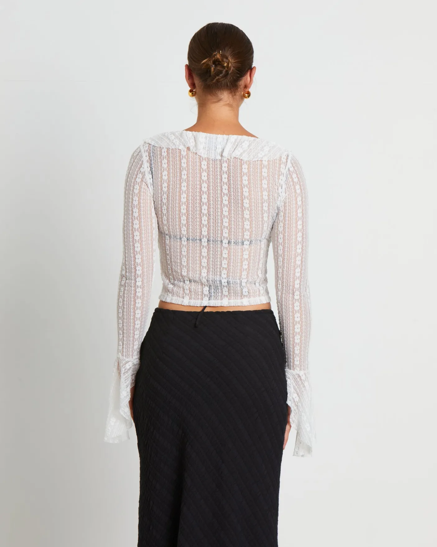 Janie Fairy Core Lace Plunge Shirt in Cream