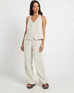 Jemimah Linen Trouser Pants in Oat Marle