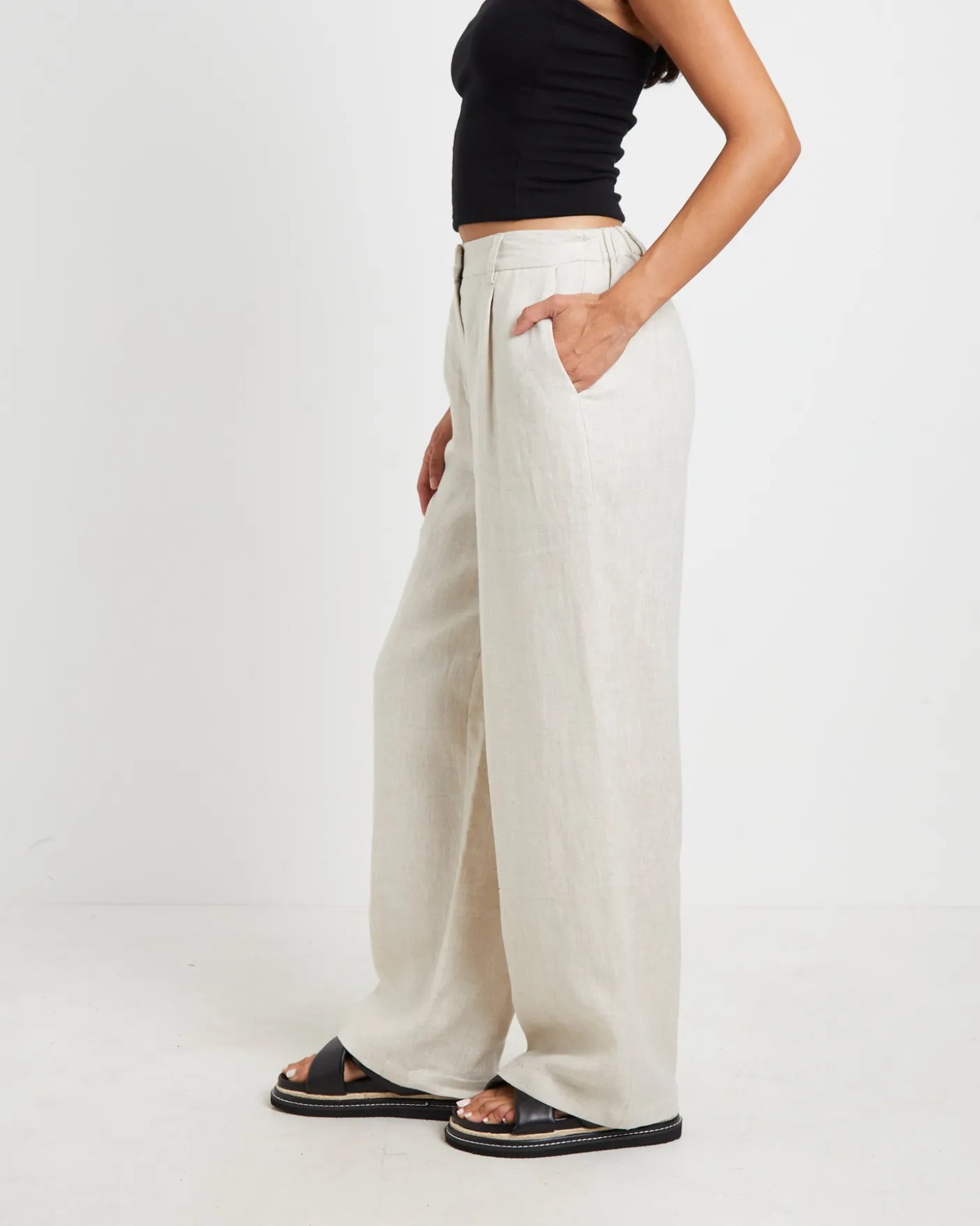 Jemimah Linen Trouser Pants in Oat Marle