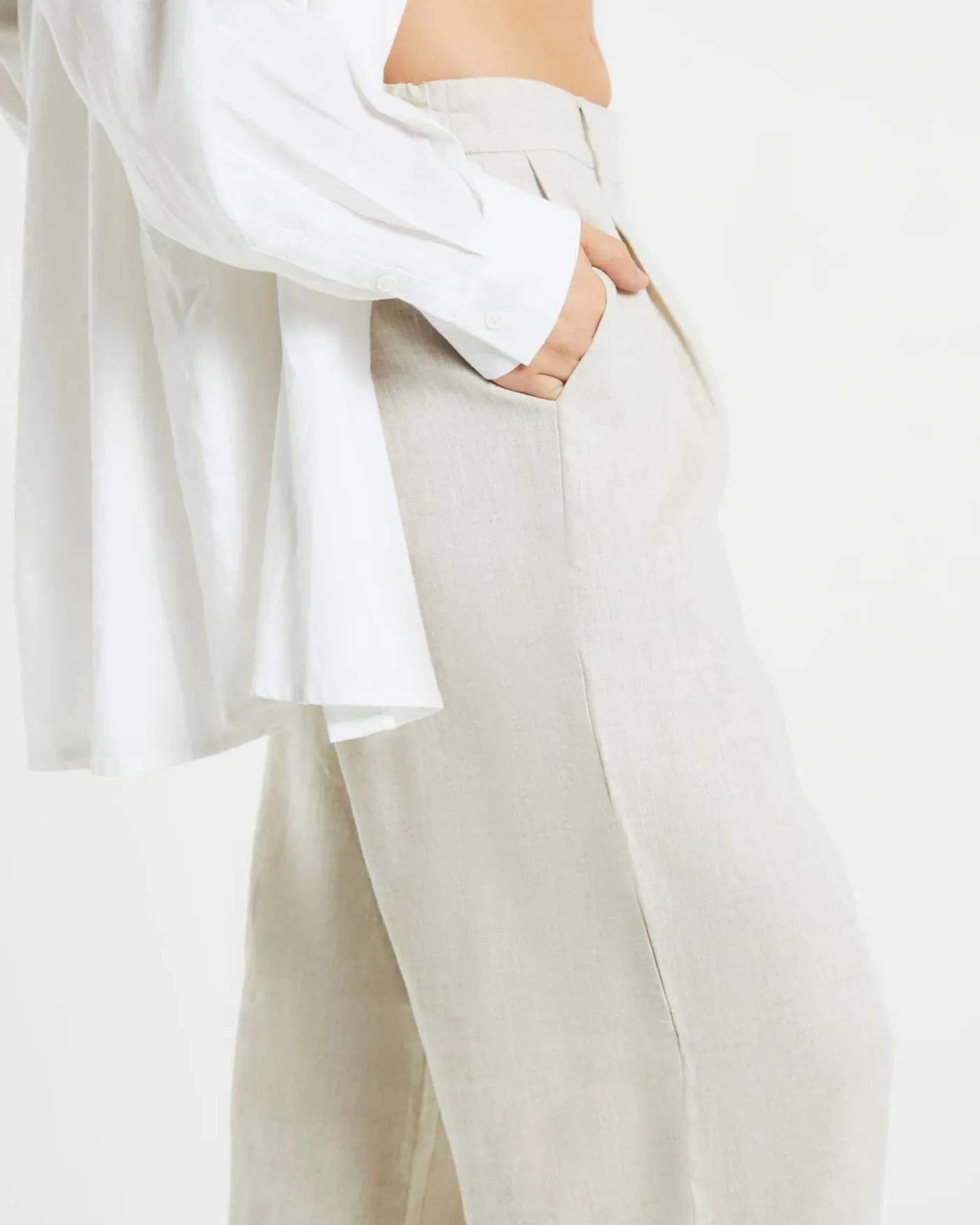 Jemimah Linen Trouser Pants in Oat Marle