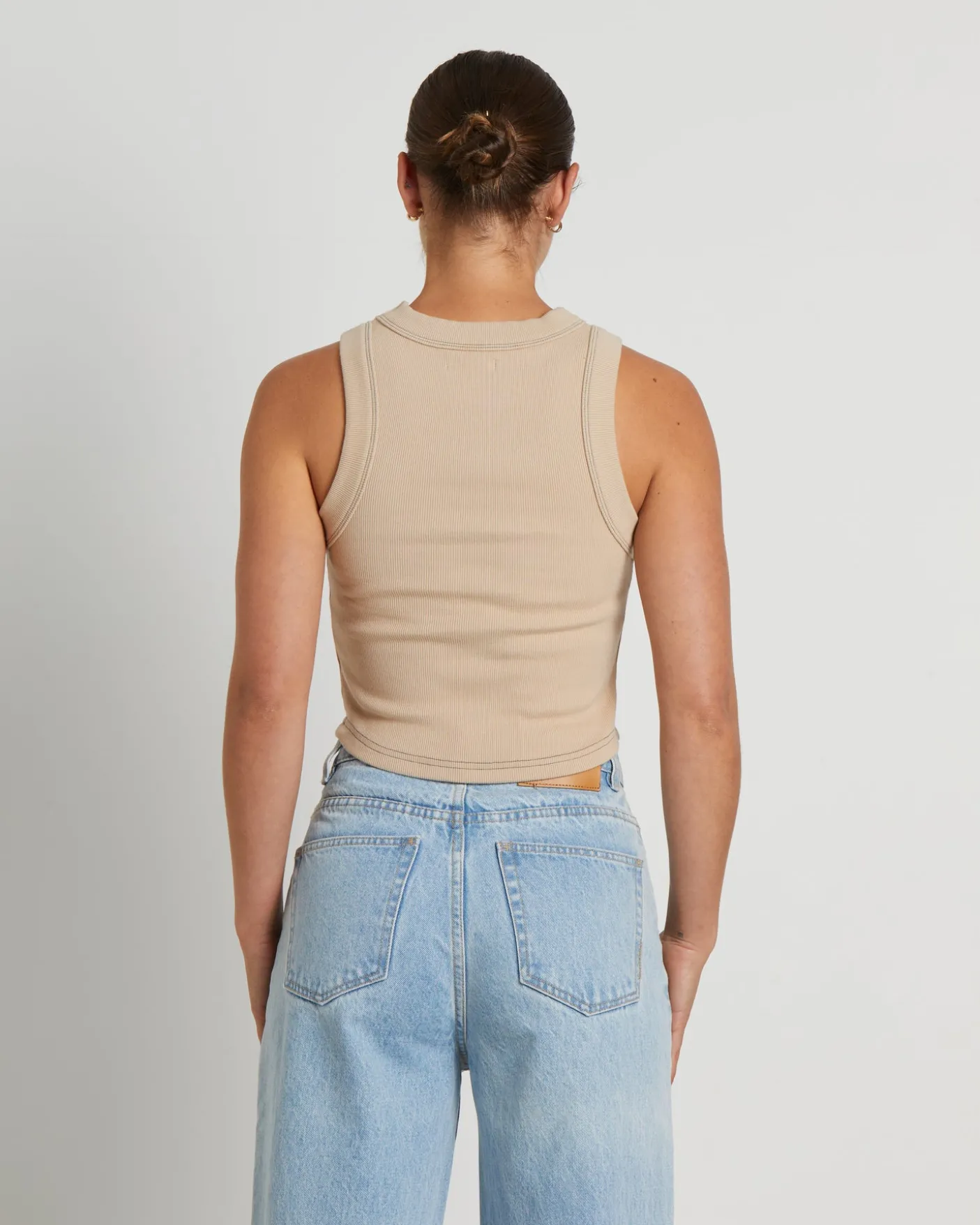 Jonesy Recut Rib Singlet in Bleached Sand