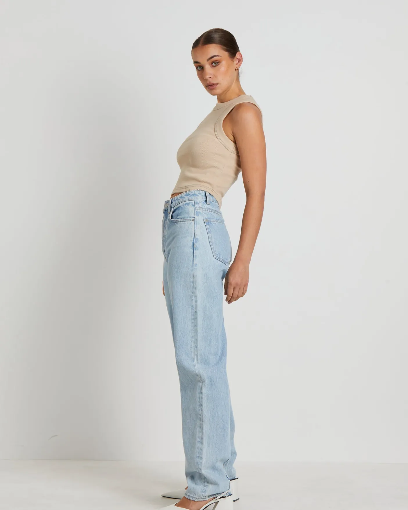 Jonesy Recut Rib Singlet in Bleached Sand