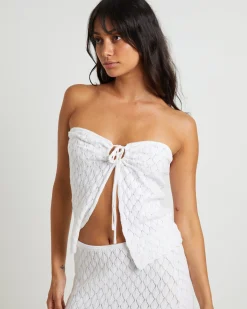 Josie Crochettie Tie Front Top in White