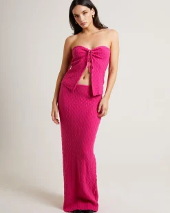Josie Crochettie Tie Front Top in Lipstick Pink
