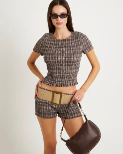 Juno Shirred Check Top