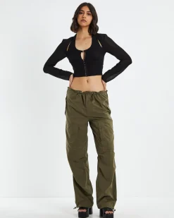 Kamali Hook Front Long Sleeve Halter Top Black