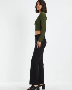 Kamali Hook Front Long Sleeve Halter Top Green