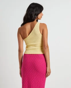 Kerby Crochet One Shoulder Top in Lemon