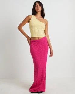 Kerby Crochet One Shoulder Top in Lemon