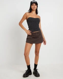 Kiah Acid Rib Knit Bandeau Top in Black