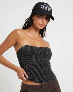 Kiah Acid Rib Knit Bandeau Top in Black