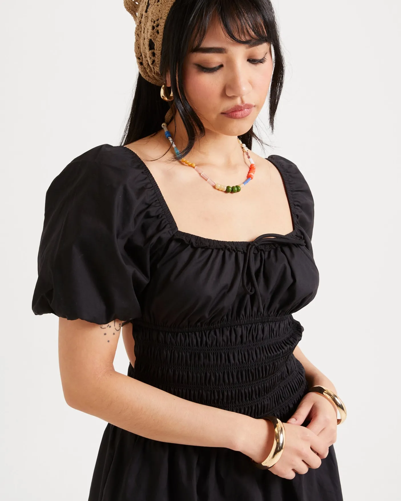 Kora Puff Sleeve Shirred Mini Dress