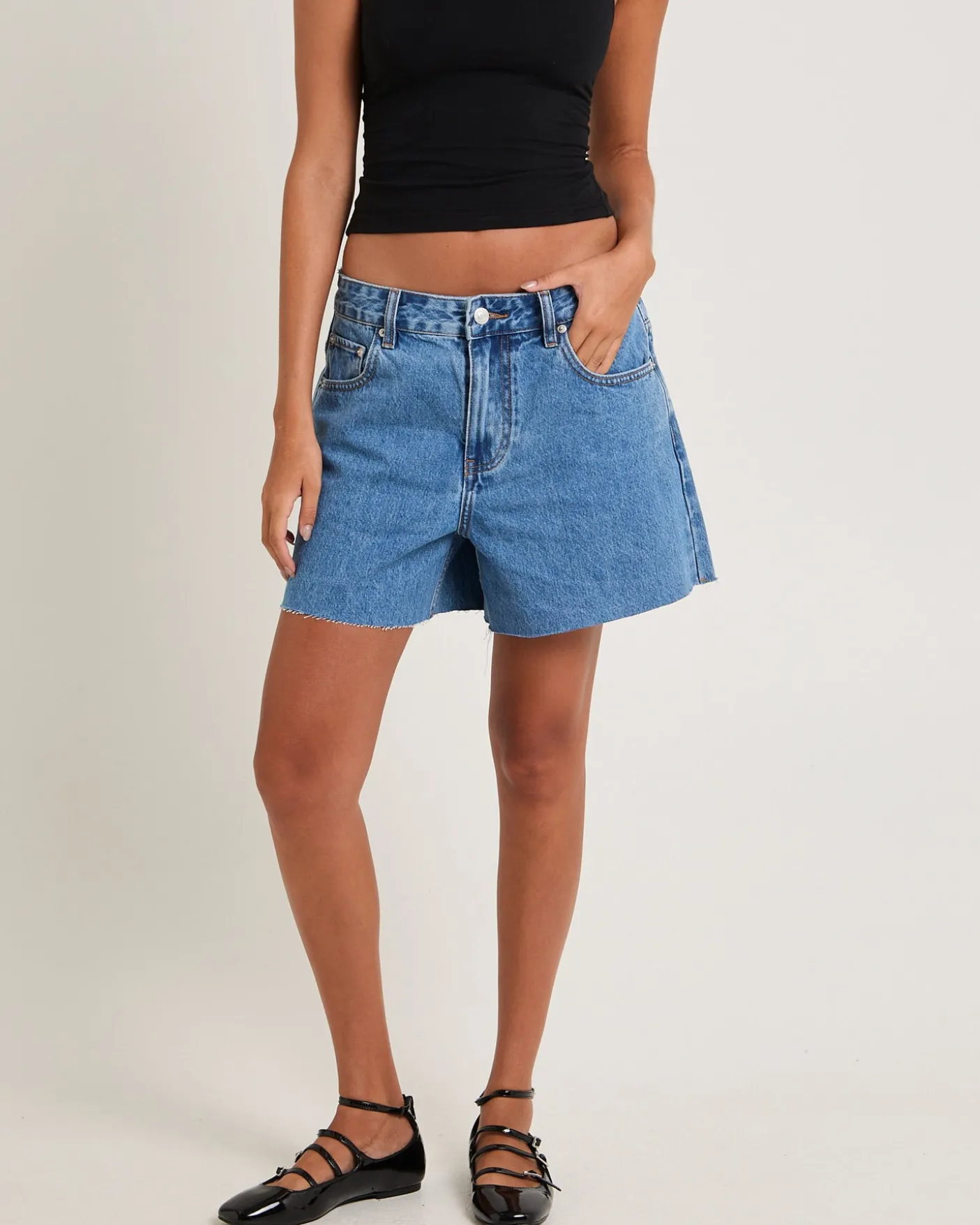 Kourtney Raw Chop Denim Shorts