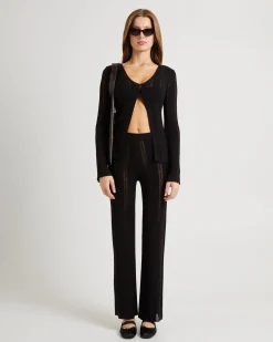 Ladder Knit Button Long Sleeve Top