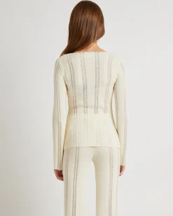Ladder Knit Button Long Sleeve Top