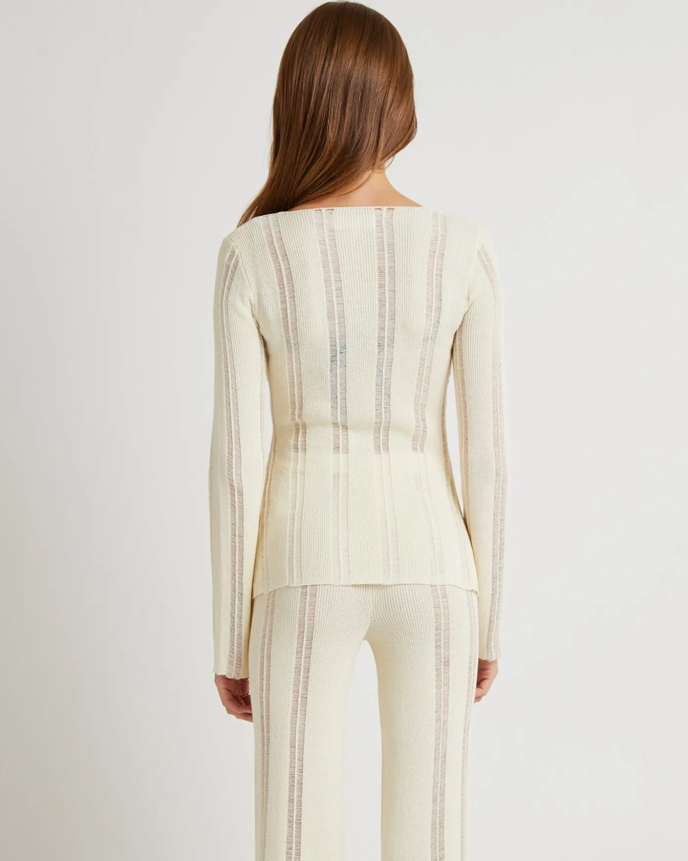 Ladder Knit Button Long Sleeve Top
