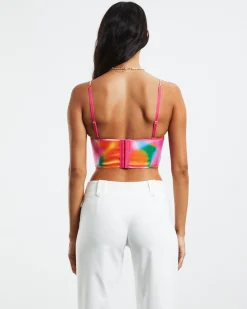 Larissa Strappy Cross Front Sateen Corset Multi Print