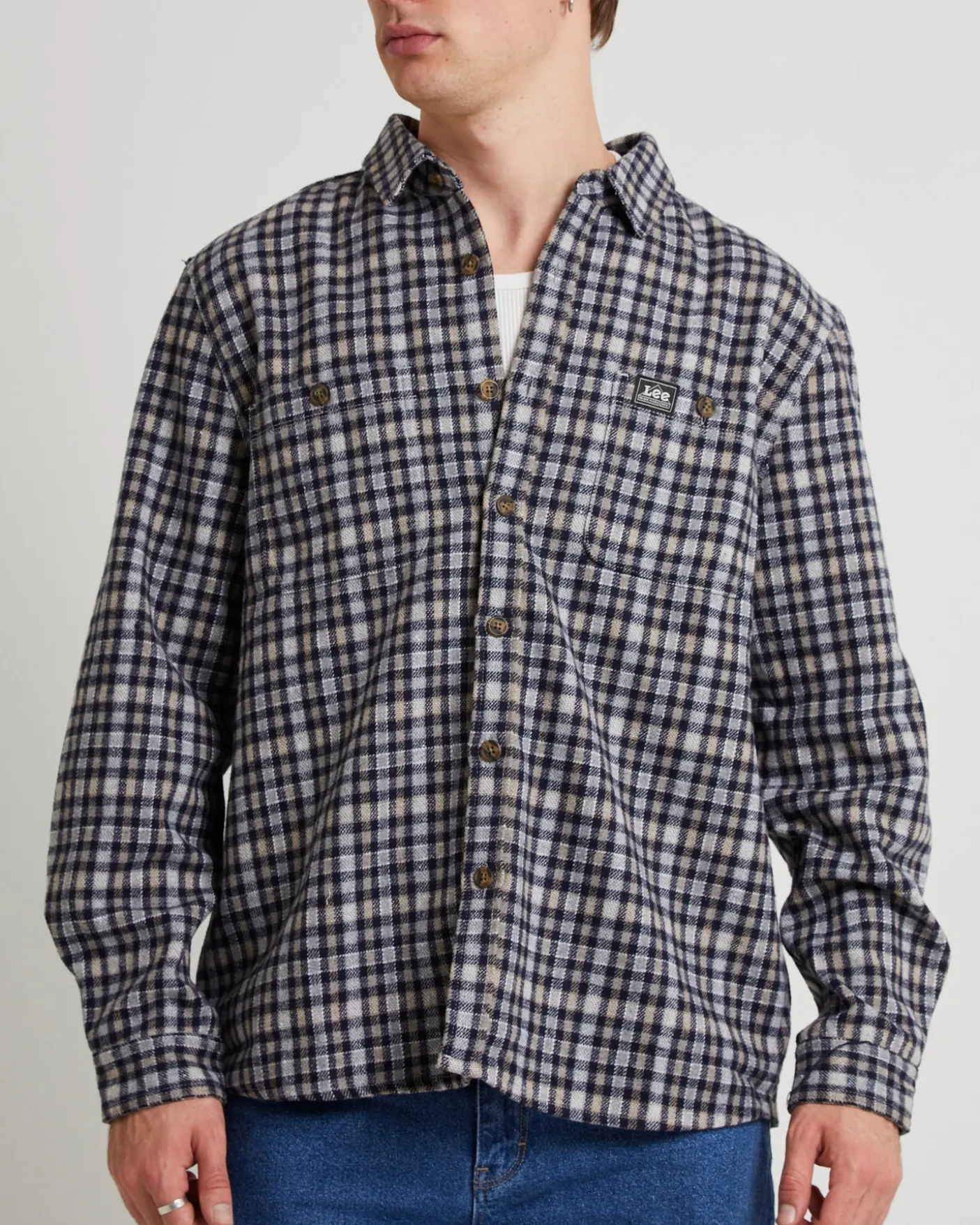 Lee Worker Long Sleeve Shirt Brown Check