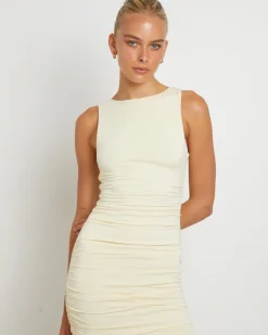 Lena Ruched Slinky Mini Dress in Powder Blue