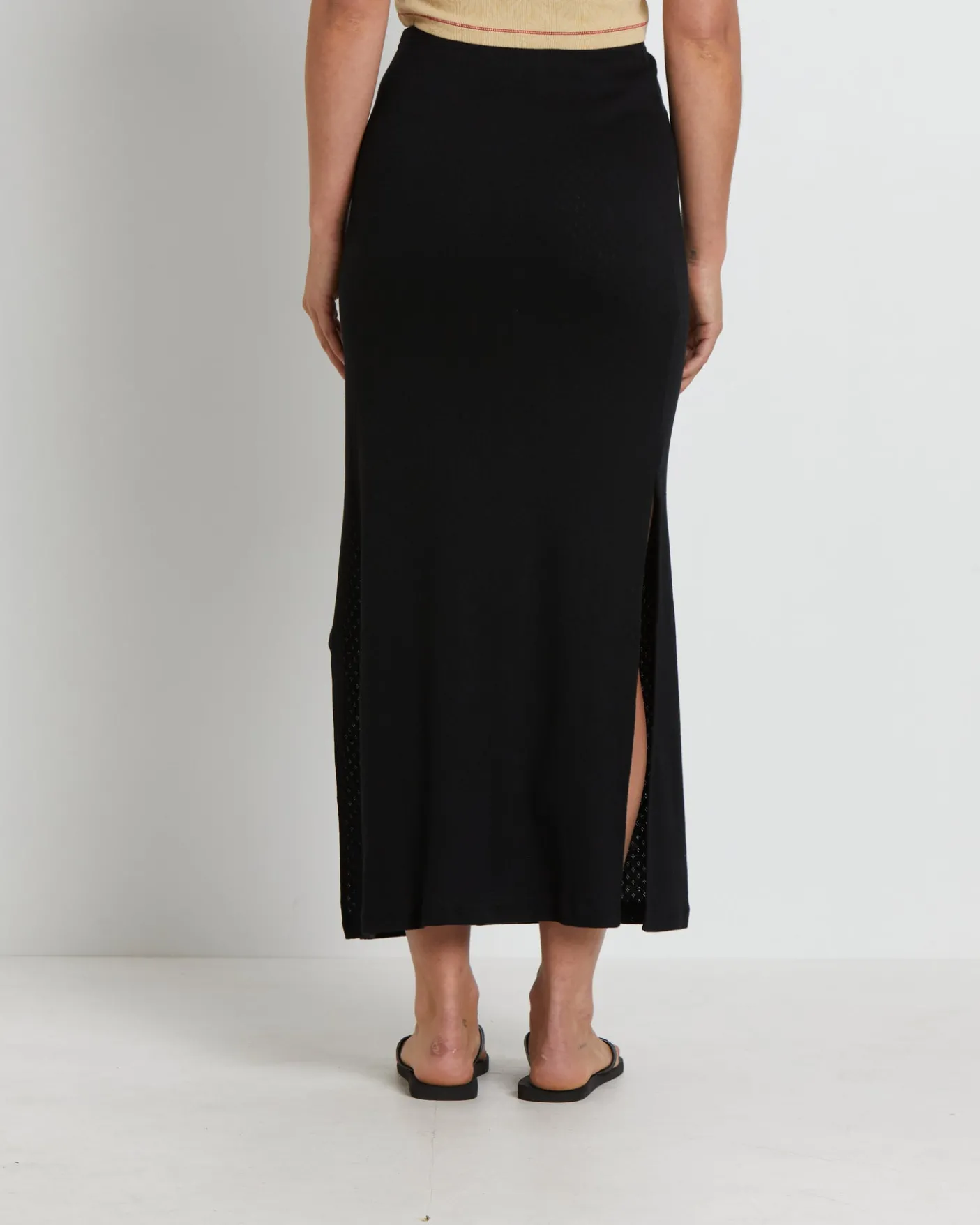 Lilah Organic Pointelle Maxi Skirt in Black