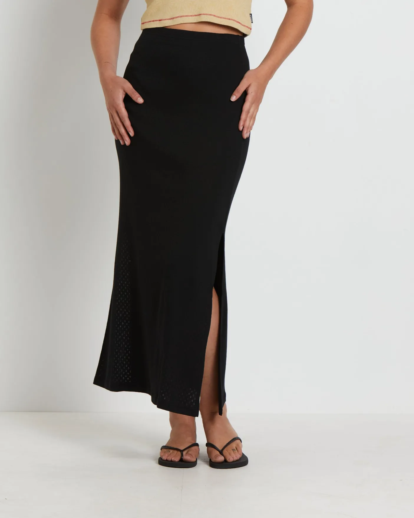 Lilah Organic Pointelle Maxi Skirt in Black