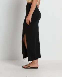 Lilah Organic Pointelle Maxi Skirt in Black