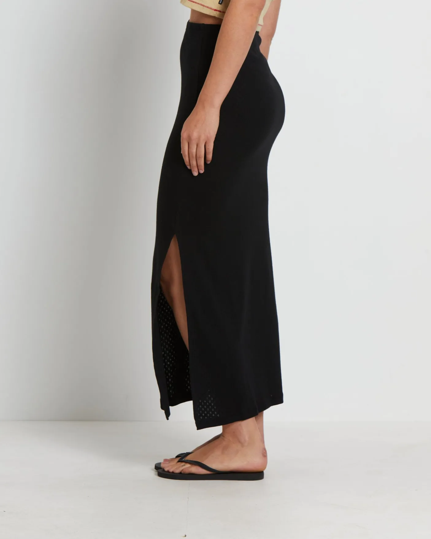 Lilah Organic Pointelle Maxi Skirt in Black