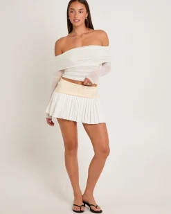 Lilith Gathered Off Shoulder Mesh Top