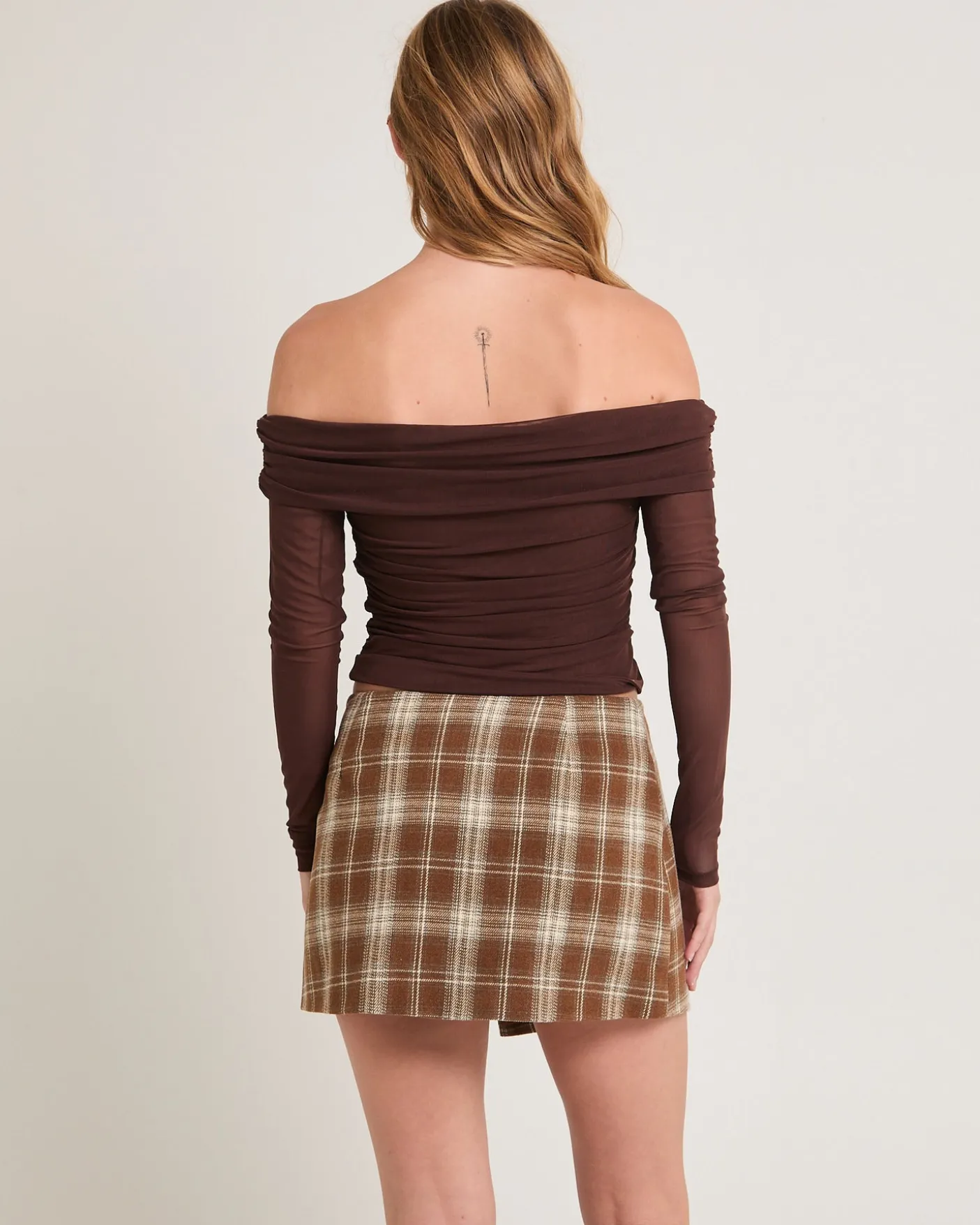 Lilith Gathered Off Shoulder Mesh Top