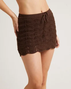 Lori Scallop Crochet Mini Skirt in Chocolate Brown