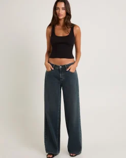 Low Slouched Denim Jeans Smoked Tea