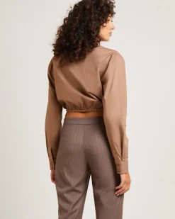 Lucy Drawstring Poplin Long Sleeve Shirt in Chocolate