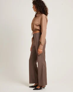 Lucy Drawstring Poplin Long Sleeve Shirt in Chocolate