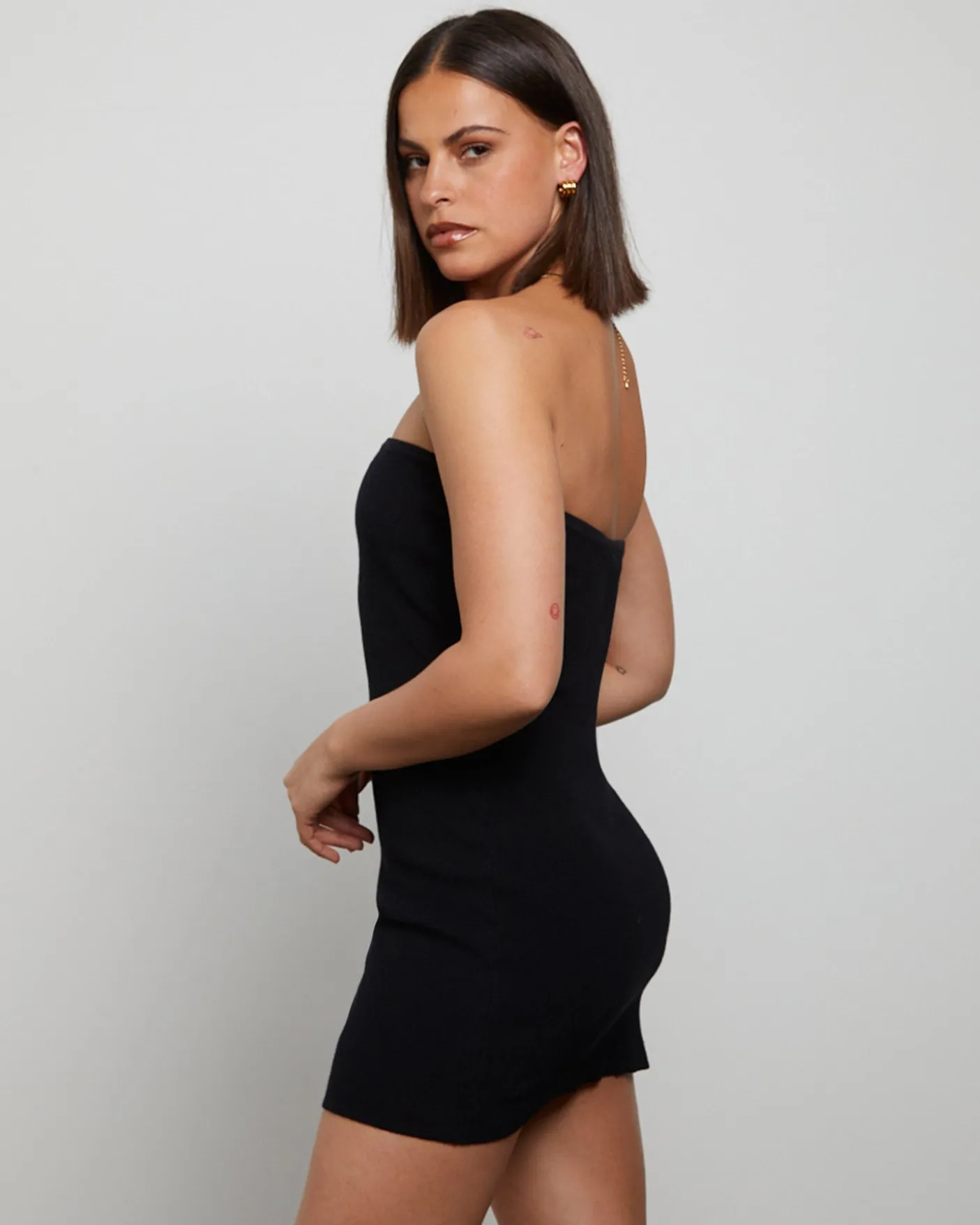 Luxe Knitted Bandeau Mini Dress in Black