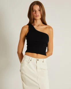 Luxe Knitted One Shoulder Top in Black