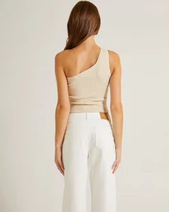 Luxe Knitted One Shoulder Top in Vintage Stone