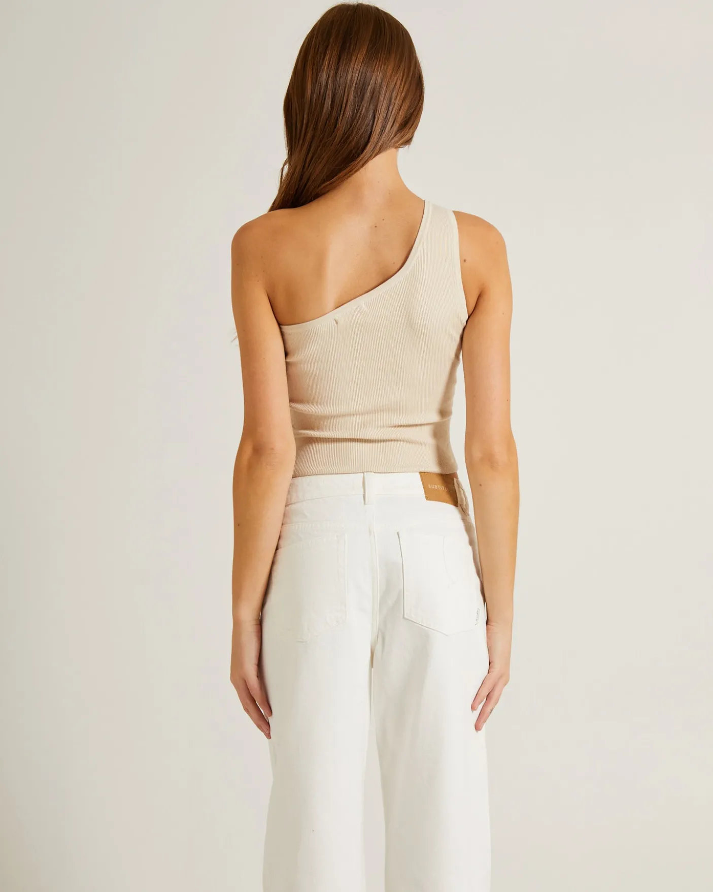 Luxe Knitted One Shoulder Top in Vintage Stone