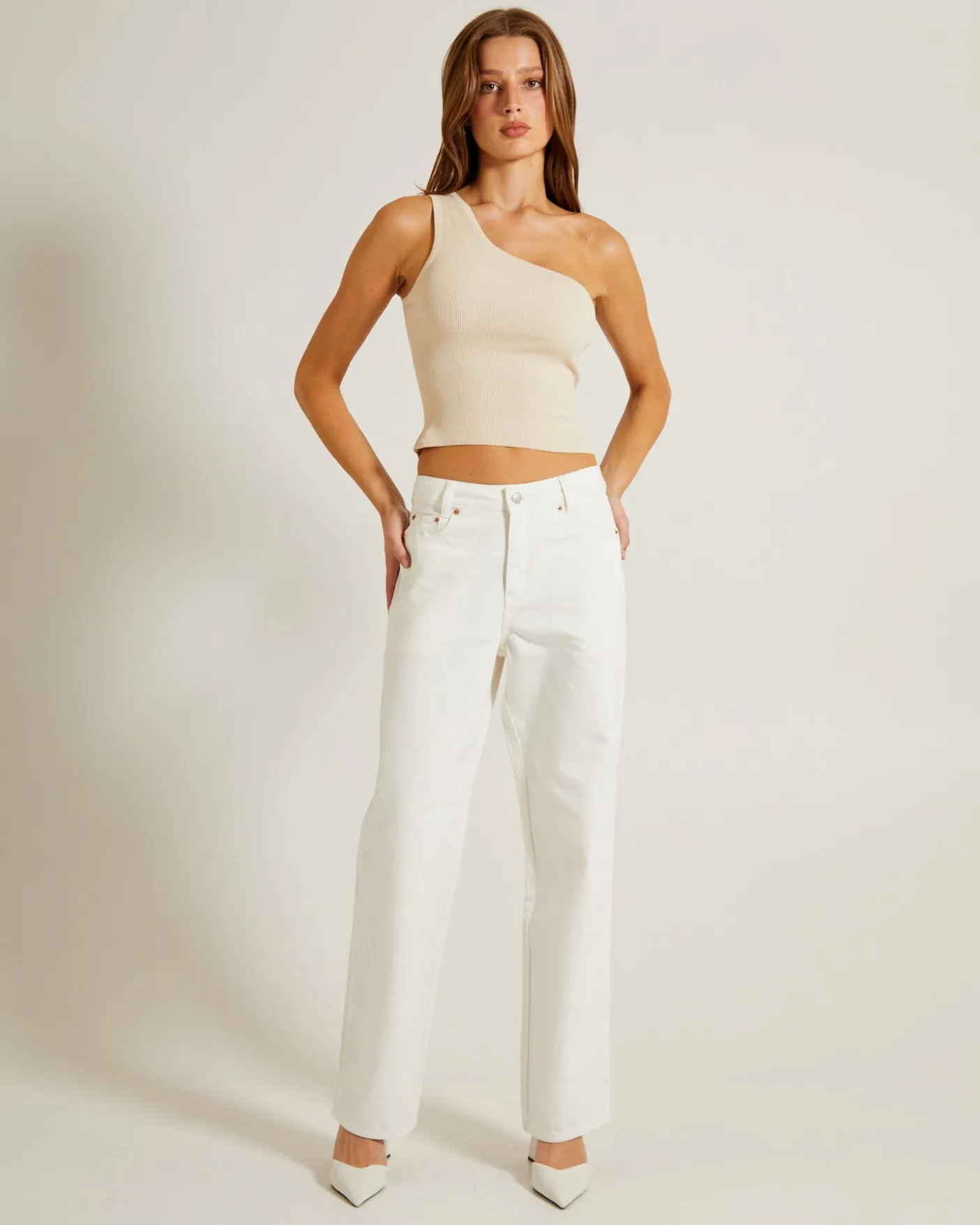 Luxe Knitted One Shoulder Top in Vintage Stone
