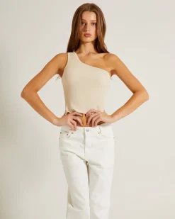 Luxe Knitted One Shoulder Top in Vintage Stone