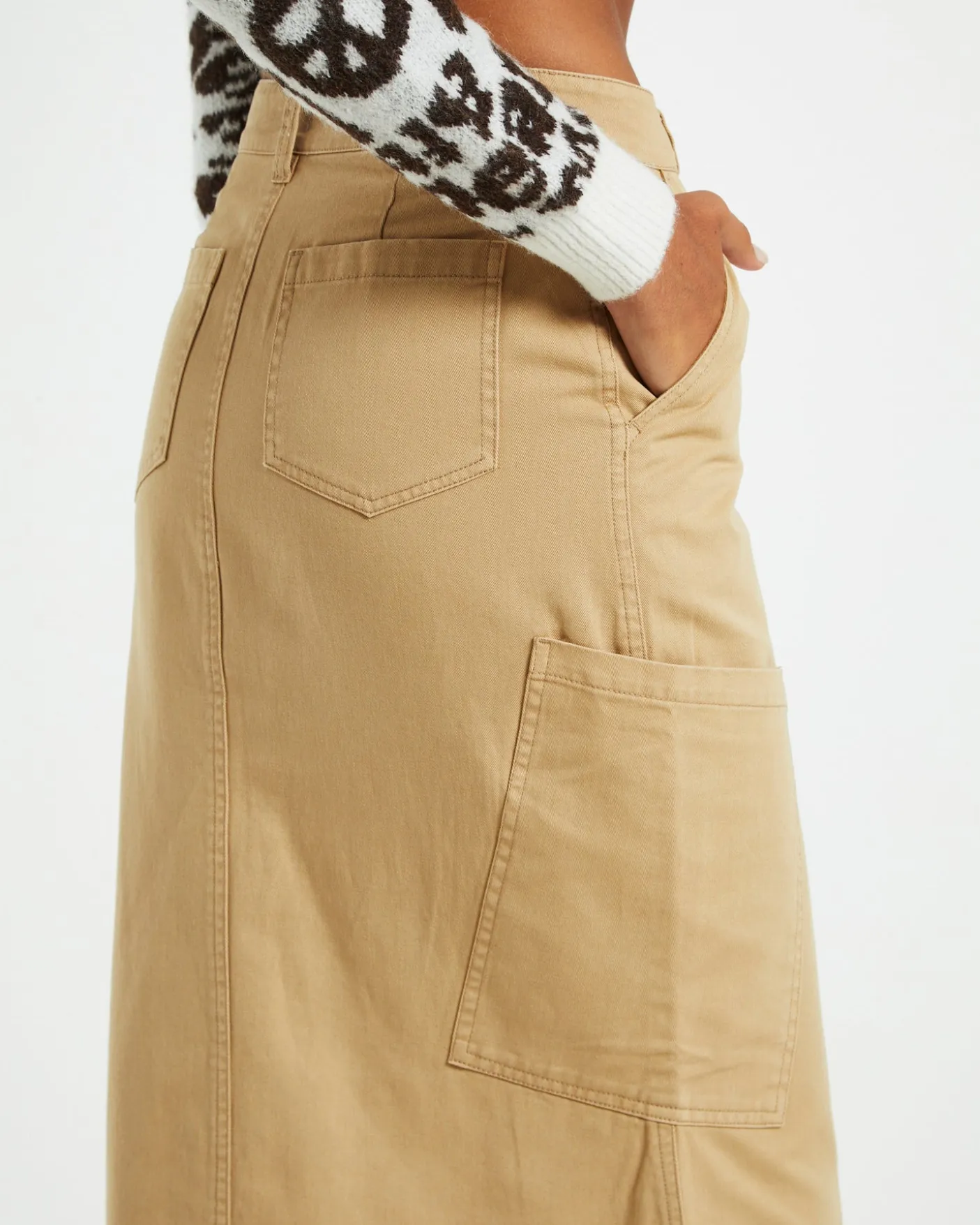 Maxi Canvas Cargo Denim Skirt