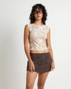 Maxine Tattoo Print Contrast Stitch Top in Assorted