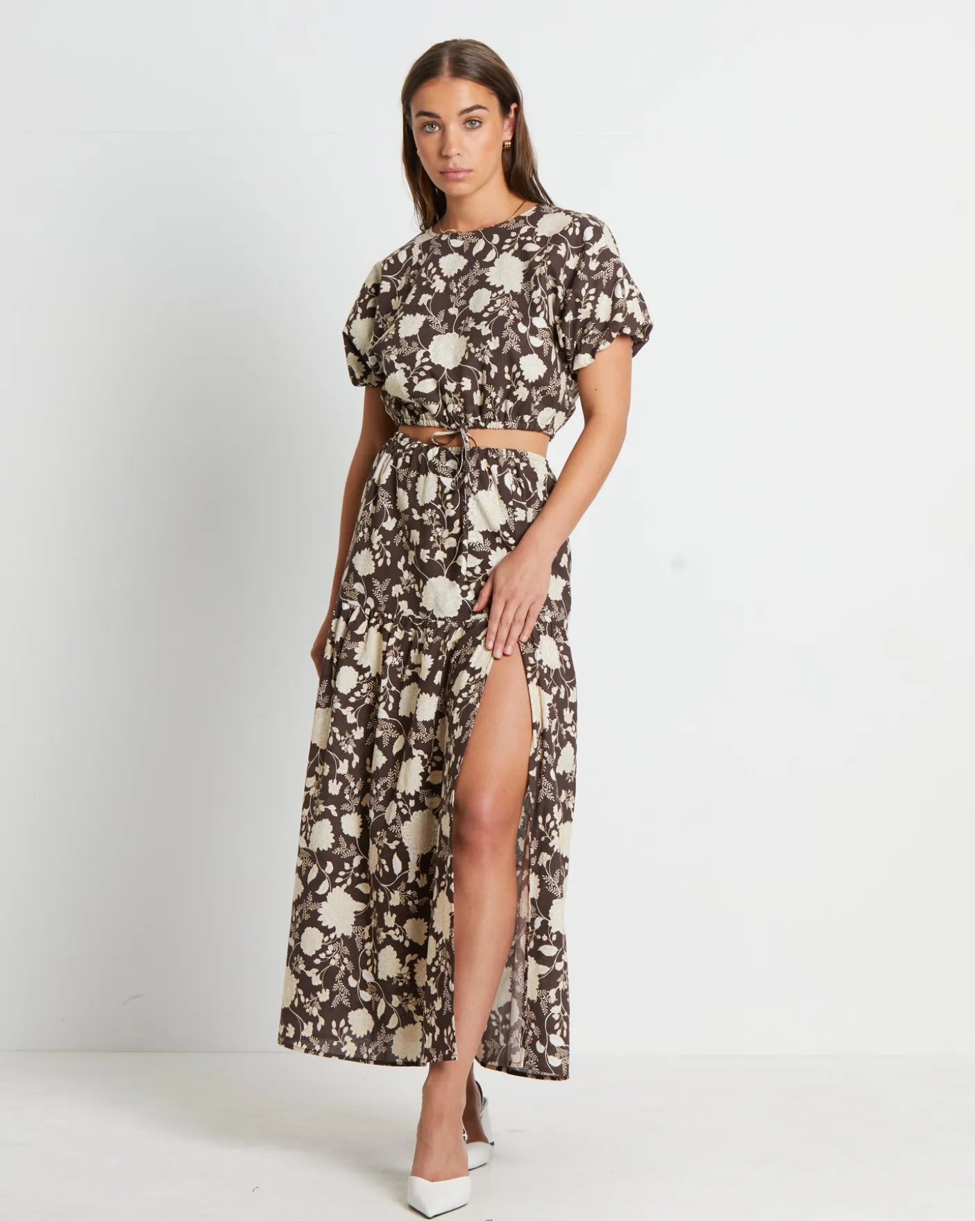 Melody Linen Puff Tee in Assorted Brown
