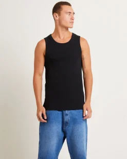 Mens Ribbed Singlet in Black