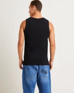 Mens Ribbed Singlet in Black